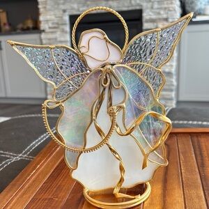 Iridescent Stained Glass Angel Figurine with Gold Trim